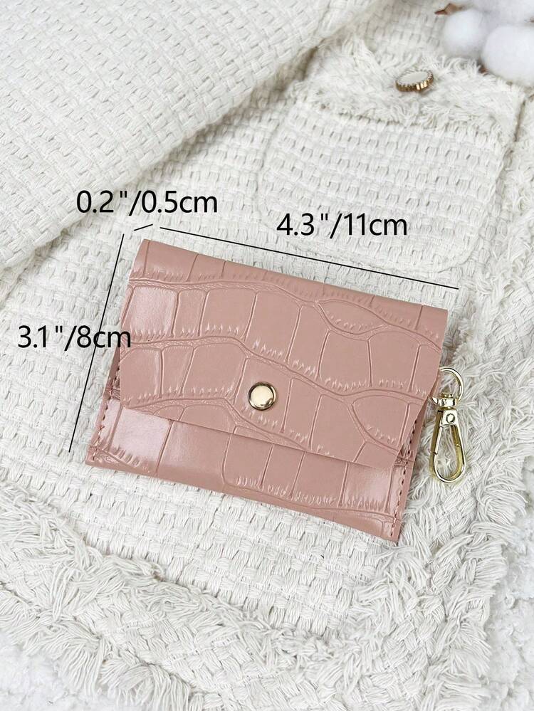 鳄鱼压纹翻盖石压纹迷你钱包口袋钱包时尚简约卡包轻薄便携现金身份证信用卡零钱袋生日礼物周年纪念礼物情侣女士女孩女士青少年大学生学校学生男士 - 粉色 - 查看 5