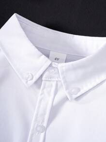 Young Boy Classic Casual Ivy League Style White Short Sleeve Shirt, Formal Events, Gatherings, Performances, Dress
