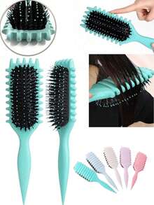 Peine rizado multifuncional anti-encrespamiento, masaje suave del cuero cabelludo, uso en seco y húmedo, crea un peinado perfecto, esencial para volver a la escuela, viajes y vacaciones, accesorio para el cabello de mujer, peine, cepillo para el cabello, peine de bordes, cepillo desenredante, herramienta para estilistas - Multicolor - Ver 2