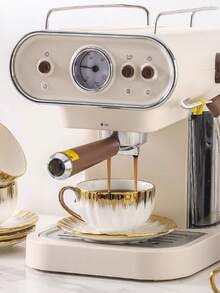 1pc High Capacity Coffee Cup Set, Ceramic Coffee Cup Set With Spoon, Cup & Saucer - 250ml/8.5oz Ceramic Tea Cup, Golden Iron Holder, Holiday Gift, Golden Coffee Cup, Suitable For Work, Daily Use, Home, Gathering, Local Warehouse, Kitchen Accessories, Cup