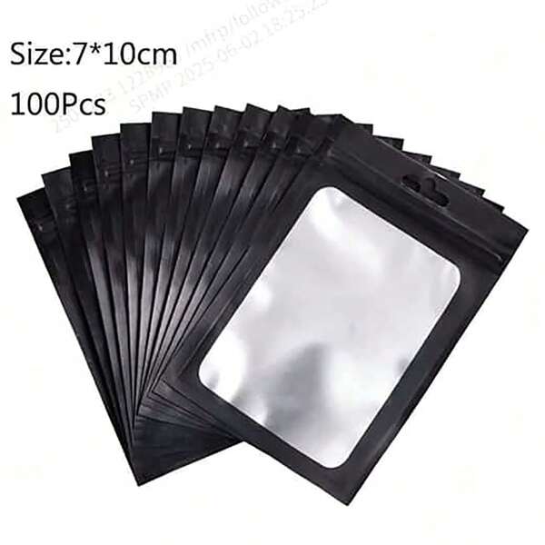 100 Pcs Flat Foil Zip Lock Bags Bath Salt Cosmetic Bag One Side Clear Mini Thick Mylar Resealable Bags Smell Proof Ziplock Baggies For Packaging Small Sealable Foil Pouch For Favor Food Storage