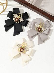 1 件优雅设计面料蝴蝶结手工蜜蜂形闪亮金属合金徽章，迷人女士胸针，华丽珠宝配饰，适合日常佩戴，完美的约会礼物 - 經典 - 查看 1