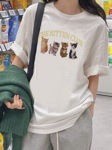 200g Pure Cotton T-Shirt 2025 Summer Ladies New Short Sleeve Pure Cotton Holiday Pattern Short Sleeve Round Neck Couple Wear Small Shirt Tops - 白色 - 查看 1