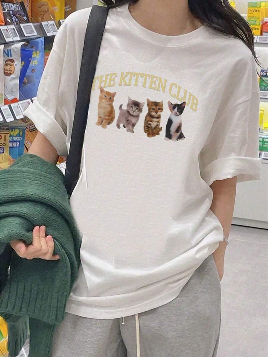 200g Pure Cotton T-Shirt 2025 Summer Ladies New Short Sleeve Pure Cotton Holiday Pattern Short Sleeve Round Neck Couple Wear Small Shirt Tops - 白色 - 查看 1