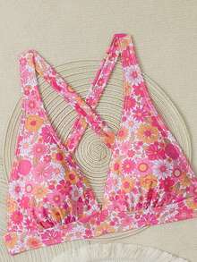 Bộ bikini hai mảnh màu hồng in hoa, kiểu lưng chéo, thích hợp cho kỳ nghỉ hè ở bãi biển. - Nhiều màu - Xem 5