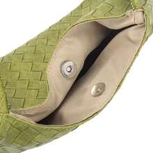 女士夏季编织腋下包，高端复古手提包，可拆卸肩带，2025 年新款设计 - 橄欖綠 - 查看 8