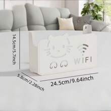 1pc Router Storage Box, Fits Standard Router Size, Cute Wall-Mounted Storage, Plastic Material Router Holder, Adorable Cat Design, Cat Face & WiFi Details, Does Not Block Signal, Suitable For Household Network Device Organization