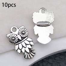 混合 10/24 件合金仿古银色猫头鹰系列吊坠配件，适合 DIY 项链、耳环、钥匙扣首饰制作时尚配饰。 - 復古銀色 - 查看 13