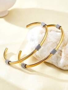 TONSI 1 件优雅迷人简约时尚高端 18K 镀金不锈钢几何螺旋手链，适合女性夏季、假日、工作、日常、派对、节日 - 金鋼色 - 查看 5