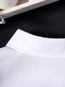 Young Boy Classic Casual Ivy League Style White Short Sleeve Shirt, Formal Events, Gatherings, Performances, Dress