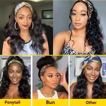 Headband Wigs For  Women Human Hair 18 Inch Glueless Body Wave Headband Wig Human Hair 100% Brazilian Virgin Hair Machine Made Head Band Wig 200% Density - Natural Black - Xem 7