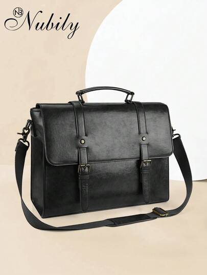 NUBILY Vintage Leather Messenger Bag For Men - 15.6 Inch Waterproof Laptop Briefcase - Retro Satchel Shoulder Bag For Office, College & Business Travel | Fits Most 15.6" Laptops