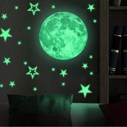 Glow Stars And Full Moon Wall Stickers For Starry Sky, Glowing Star Beautiful Wall Decals For Any Room, Beautiful Wall Decals, Glow In The Dark Stars Light Your Ceiling Room Decor Wall Decor