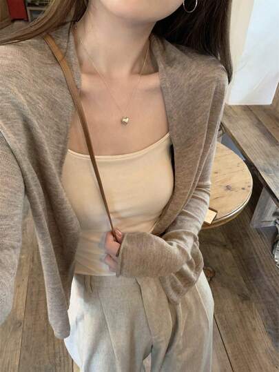 夏季轻盈纯色针织开衫披肩