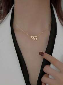 1 Piece, Double Peach Heart Necklace - Fashionable Stainless Steel Smooth Shiny Surface Non Fading Women's Jewelry, Suitable For Daily Gatherings - Mother's Day, Valentine's Day, Birthdays - Clothing Accessories And Holiday Gifts