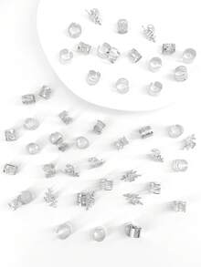 50 Stück eleganter goldener Legierung Haarschmuck für Zöpfe - verstellbare Haarringe & Manschetten mit komplexen Designs, einfarbig - vintage-inspirierte Accessoires für Dreadlocks & Twists von Männern & Frauen, flache Klemmspangen, Klemmspangen, Haarspangen, Haarclips, Haarklammern, Schulsachen, Neujahr, Haarzubehör, Kopfschmuck - Silber - Übersicht 6