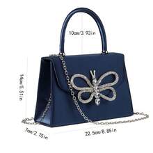 1pc Premium Satin Clutch Bag With Elegant Crystal Bowknot Decor, Suitable For Handheld, Tote, Shoulder Or Crossbody Carry, Ideal For Wedding, Party, Prom, Evening Events - Navy Blue - View 9
