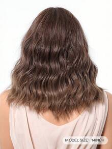 高品质自然舒适14英寸棕色卷发假发，女士全头优雅渐变色合成耐热假发，适合日常、度假和旅行佩戴。 - 棕色 - 查看 7