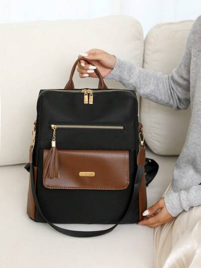 LECEY Fashion Women's Large Capacity Travel Backpack With Tassel Pendant Anti-Theft Design, School Backpack