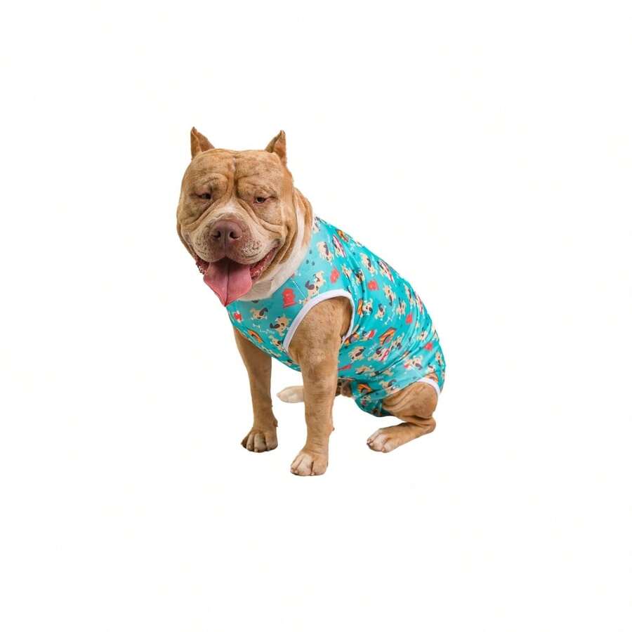 LUVY PET Roupa Cirúrgica Cachorro Macho UV Estampa Azul com Cachorrinhos - Multicolorido - Visão 1