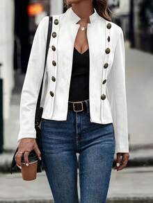 Plain    Casual  Elegant    Double Button  Button  Zipper    Office - trắng - Xem 1