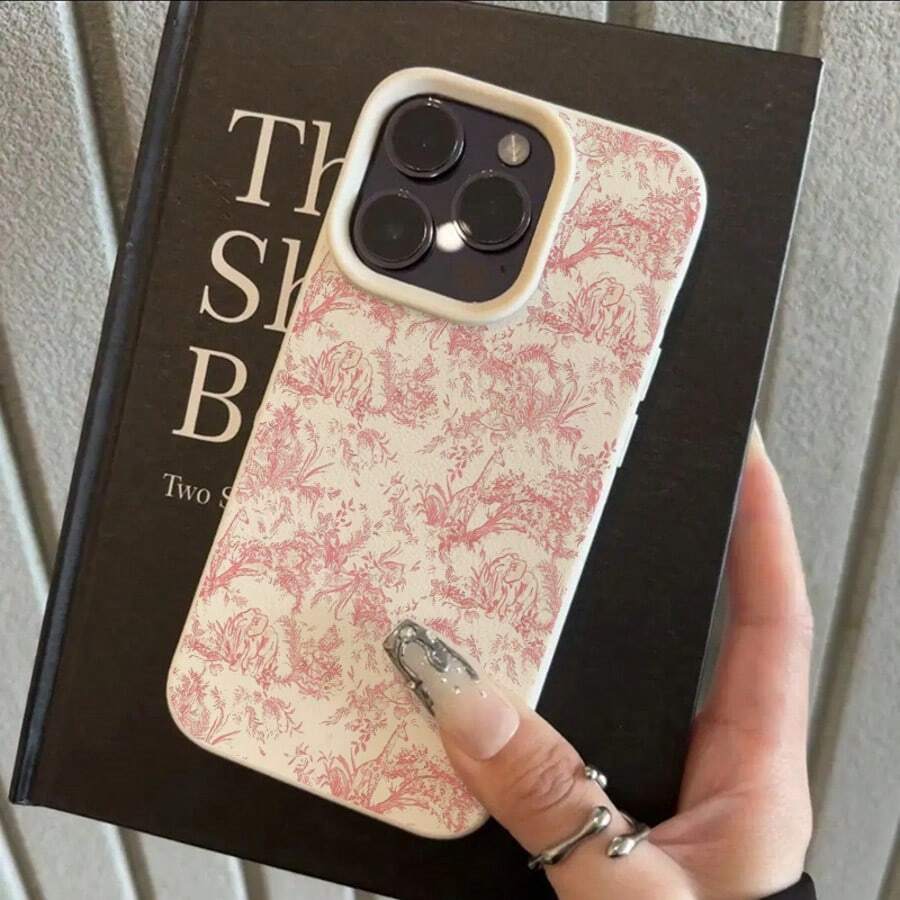 1 pieza Funda de teléfono elegante con patrón de animal del bosque rosa, de material de TPU floral rosa, compatible con Apple/Teléfonos, regalo de primavera