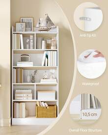 Bookcase, Bookcase, With 6 Compartments, Storage Shelf, Standing Shelf, For Living Room, Office, Bedroom, 24 X 80 X 170 Cm, White - trắng - Xem 7