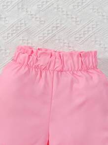 2pcs/Set Girls Cute Heart Graphic Round Neck Sleeveless Top + Shorts Summer Outdoor Casual Outfit