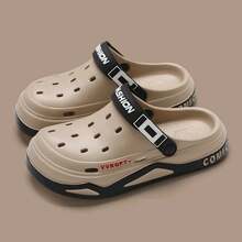 New Fashionable Men's Sandals, Comfortable And Casual EVA Hole Garden Shoes, Outdoor Beach Sandals For Men, Unisex Indoor Slippers - 卡其色 - 查看 9