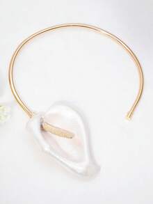 1 件优雅的法式复古风马蹄莲花项链，适合女士，合金开口袖口设计，适合派对、宴会和送礼 - 四季配饰 - 彩色 - 查看 3