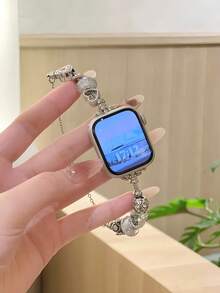 1pc Fashion Apple Watch Strap, Lovely Heart Decoration Beaded Style Bracelet For Women Compatible With Apple Watch Ultra1/2/3/SE/Series 11/10/9/8/7/SE/6/5/4, 38mm 40mm 41mm 42mm 44mm 45mm 46mm 49mm, Smart Watch Band For Her Bracelet Wristband As Gift, Gift For Girlfriends, Adjustable Apple Watch Strap(Excluding Watch)