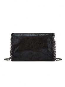 Black Metal Chain Envelope Bag, Women's PU Flap Clutch Purse, Vintage Woven Chain Bag, Multifunctional For Commute, Date, Party, Evening, Casual Shoulder/Crossbody Bag, Suitable For Cocktail Party And Daily Commute - Black - View 3