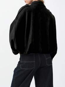 HH Women's Jackets Coats Fashion Turn-Down Collar Long Sleeve Loose Coats Vintage Female Outerwear Chic Tops - Black - View 11