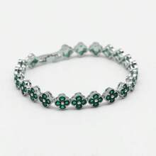 1pc Fashionable Colorful Four-Leaf Clover Copper Zirconia Bracelet For Men, Punk Hip-Hop Men's Bracelet, Suitable For Daily Wear