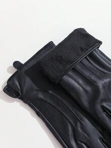 1 双纯色优雅休闲 PU 皮革刺绣全指触屏女士手套，成人时尚保暖手套，适合所有季节，秋冬季，户外骑行，仿羊皮 - A - 查看 6