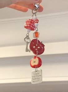 1 pieza Lindo colgante de llavero con forma de manzana, minúsculo soporte de llaves con forma de fruta adorable, accesorio de moda para bolsos o teléfonos, regalo ideal para niñas en Halloween o Navidad