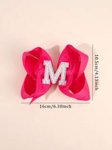 1 pieza Clip de pelo con perla y lazo con brillo con letras de la A a la Z, clip grande hacia arriba, adecuado para niñas, accesorio de pelo para niños, regalo - Rosa Fucsia - Ver 3