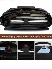 Vintage Leather Messenger Bag For Men - 15.6 Inch Waterproof Laptop Briefcase - Large Satchel Shoulder Bag For Office, Travel & College | Fits Most 15.6" Laptops - 黑色 - 查看 5