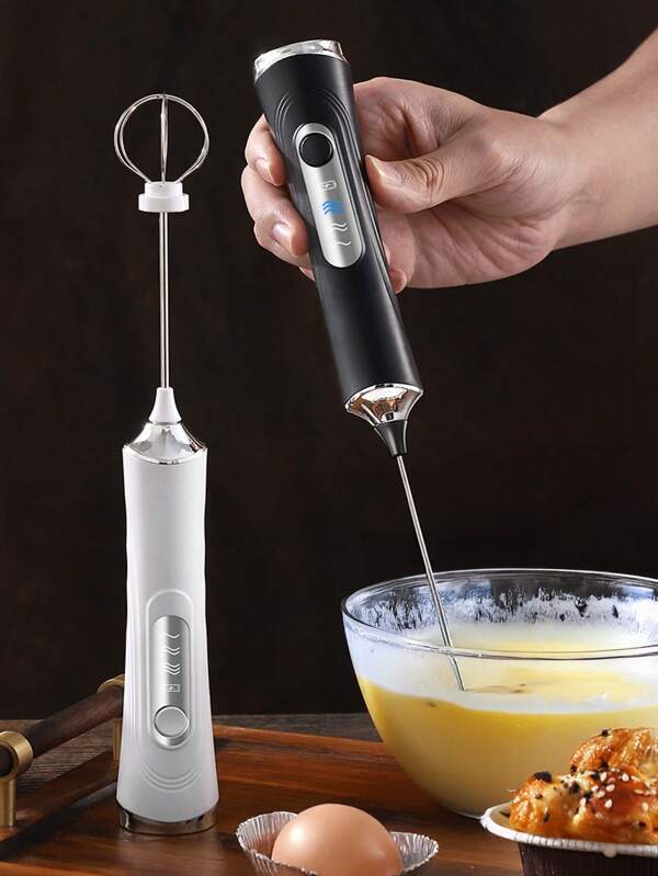 1pc USB Rechargeable Handheld Electric Whisk, A Compact Cream And Egg Frother For Baking, Perfect For Outdoor Cooking, Featuring Two Types Of Heads And Three Adjustable Speeds, An Essential Tool For The Kitchen