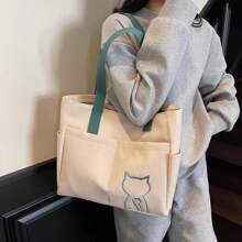 1pc,Simple Solid Color Canvas Tote Bag For Women, Large Capacity Crossbody Bag, Portable Travel Shoulder Bag, Casual Satchel Bag For Outdoor Travel Or Commuting Work, Vintage Multi-Pocket Handbag All-Match Square Bags For School, Large School Tote Bag, Multiple Compartments, Perfect For Beach, School, Work & Daily Use