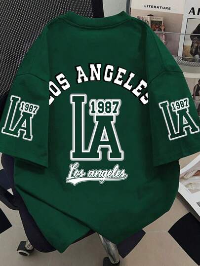 Camiseta holgada de manga corta con diseño de universidad vintage de Los Ángeles para adolescentes, de material suave y fresco, ropa casual de verano para el colegio, tops para niños