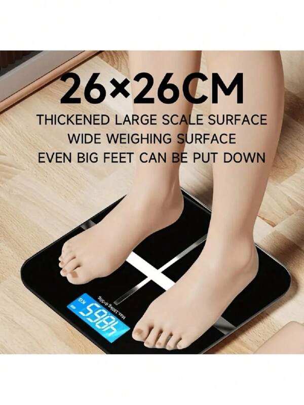 1pc Digital Body Weight Scale With Glass Panel, Black Weight Scale, Accurate Household Weighing Tool