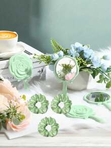 Conjunto de 10/5/1 Espelho de Mão em Formato de Rosa, Conjunto de Lembranças de Casamento para Convidados, Lembranças da Festa de Casamento, O Conjunto Inclui Espelho de Mão em Rosa, Verde e Azul, Cartão de Agradecimento com Flor, Bolsa de Organza Transparente com Cordão, Faixa de Cabelo de Cetim Retrátil, Presente para Noiva e Dama de Honra, Conjunto de Presentes para Chá de Panela, Decoração de Mesa para Convidados de Casamento, Adequado para Casamentos, Aniversários, Festas, Eventos Internos e Externos
