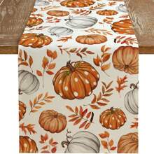 Autumn Orange Pumpkin Tablecloth, Maple Leaves Thanksgiving Holiday Indoor Outdoor Dining Table Decoration