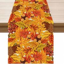 Maple Leaves And Pine Cone Table Runner, Suitable For Kitchen, Dining Room, Dinner, Autumn Home Decor