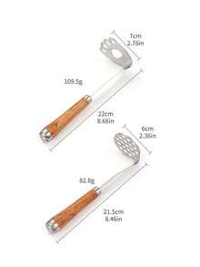 1pc Stainless Steel Potato Masher With Cat Paw Shaped Design, Wooden Handle Kitchen Tool - Silver - View 2