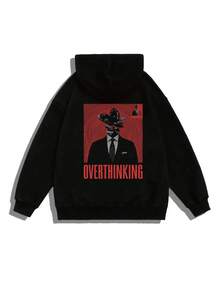 sweat-shirt à capuche imprimé de caractères et de lettres pour hommes grande taille, automne/hiver, Top à manches longues - Noir - Voir 4