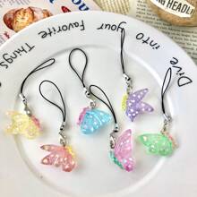 Glitzernder transluzenter Halbschmetterling Resinanhänger Schlüsselband, Rucksack Tier Hängedeko, süßer Handyriemen, girly weicher Anhänger, Geschenk für beste Freundinnen, geeignet für Handy, Kamera, Schlüsselanhänger, Rucksack