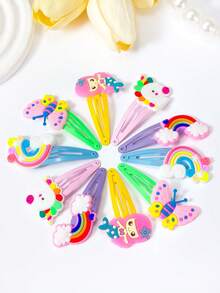 10pcs 3D Cartoon Hair Clips, Cute Children's Side Clips, Including Rainbow, Unicorn, Mermaid, Butterfly Styles, Suitable For Children's Daily Wear And Parties, Unlock Magical Hairstyles! Charming Unicorn Hair Clips Are Very Eye-Catching - Multicolor - View 2