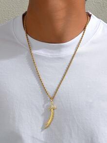 Holy Glory: Ali's Sword Retro Gold Chain - Islamic Civilization Collection Men's Necklace Arabian Legend - Ibn Abi Talib Sword Shaped Retro Men's Neck Ornament (Carved With Meteorite Patterns) Sword Retro Pendant Necklace - Gold - View 6